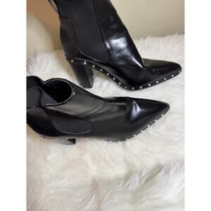 Black Studded Pointed Toe Ankle Boots Block Heel Womens Size 9
